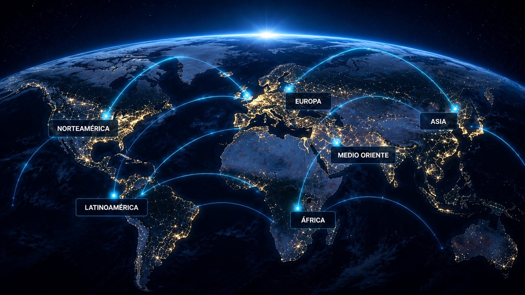 Mapa comercial internacional de International Trade: Norteamérica, Latinoamérica, Europa, Asia, Medio Oriente y África